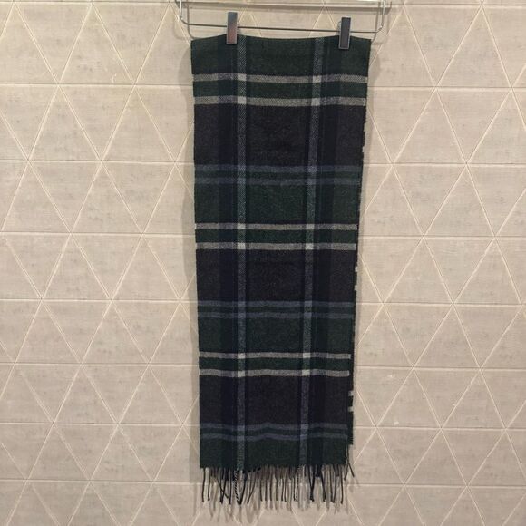 Italian Woollen Treasures Men’s Lambswool Plaid Green Scarf NWT - Picture 4 of 5